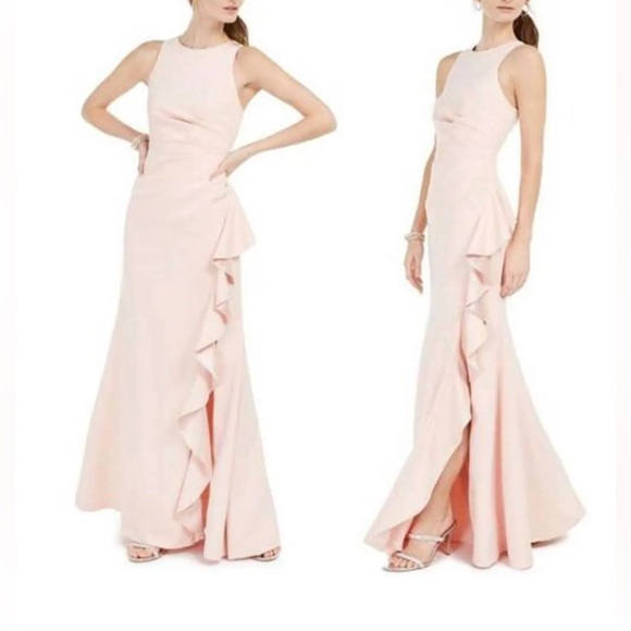 NWT Ignite Evenings Ruched Stretch High-Neck Cascading Sheath Dress. Size 6 - Picture 1 of 10
